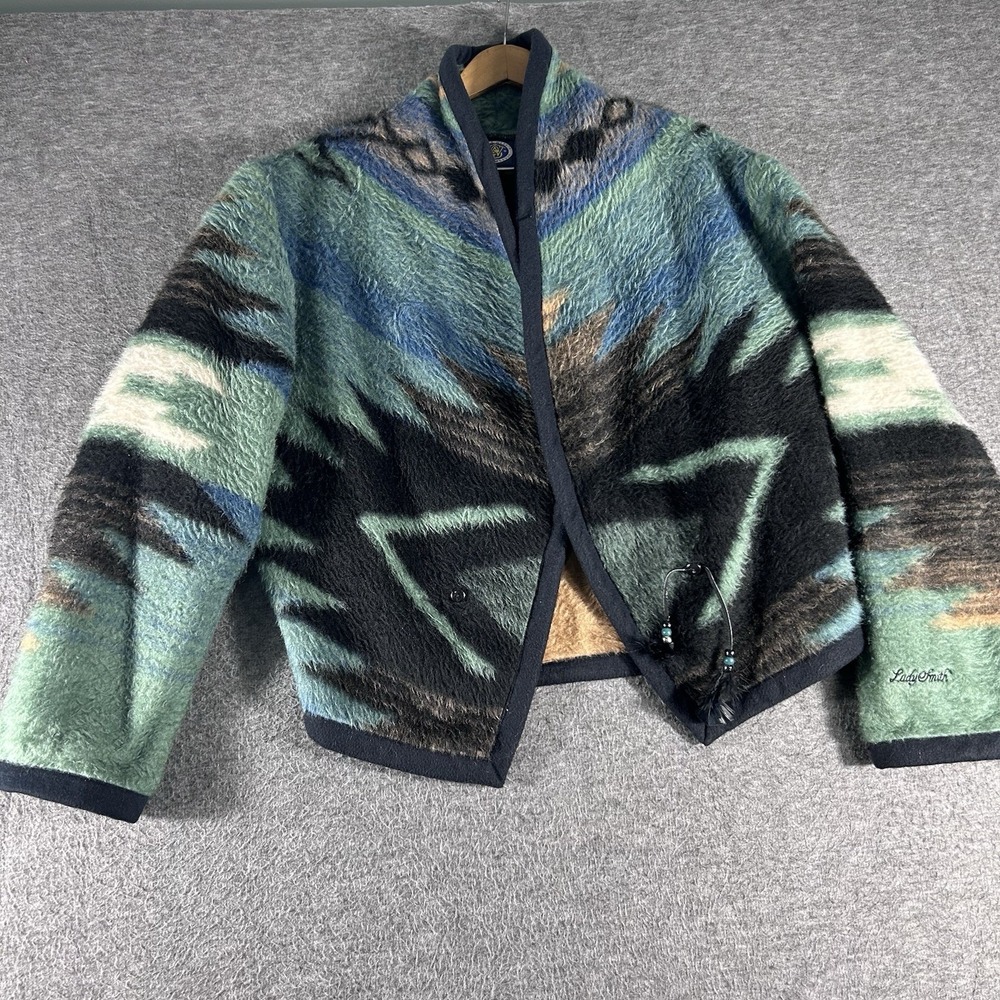 Women's Blanket Jacket L/XL Aztec Southwestern Open Front Fuzzy Smith‎ & Wesson